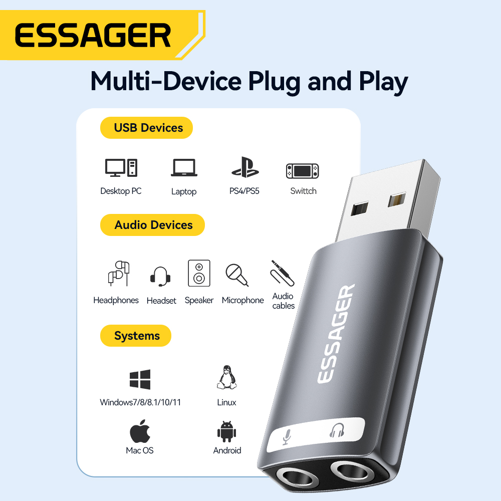 Essager USB звуковая карта вне – обзор и цена Usb Sound Card External